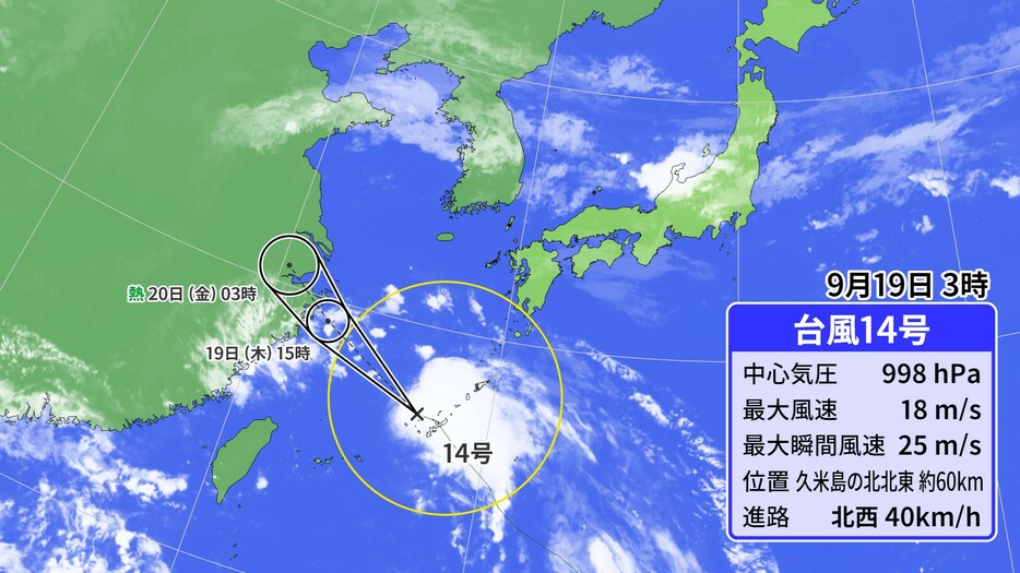 台風14号の予想進路図