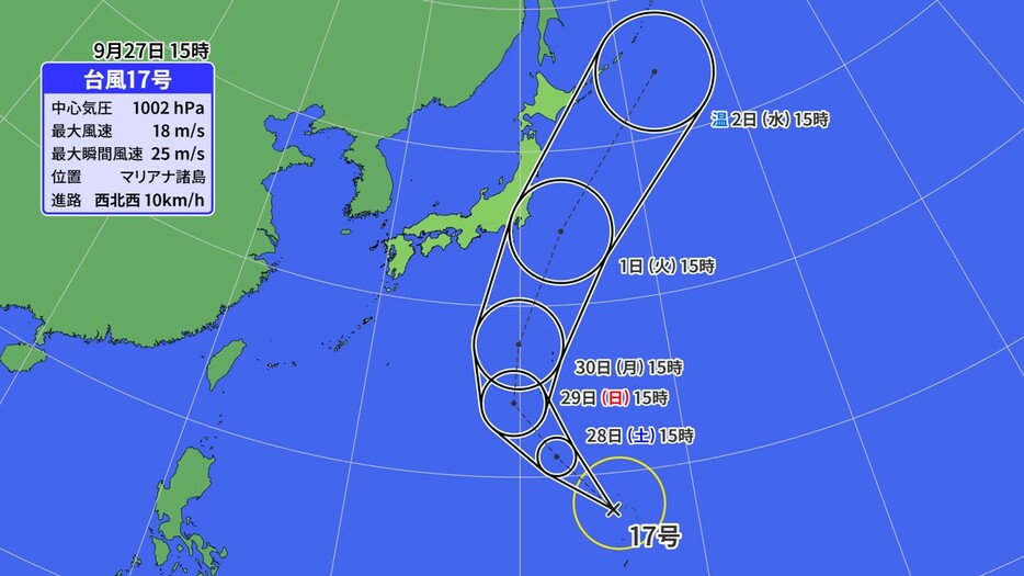 台風17号の予想進路