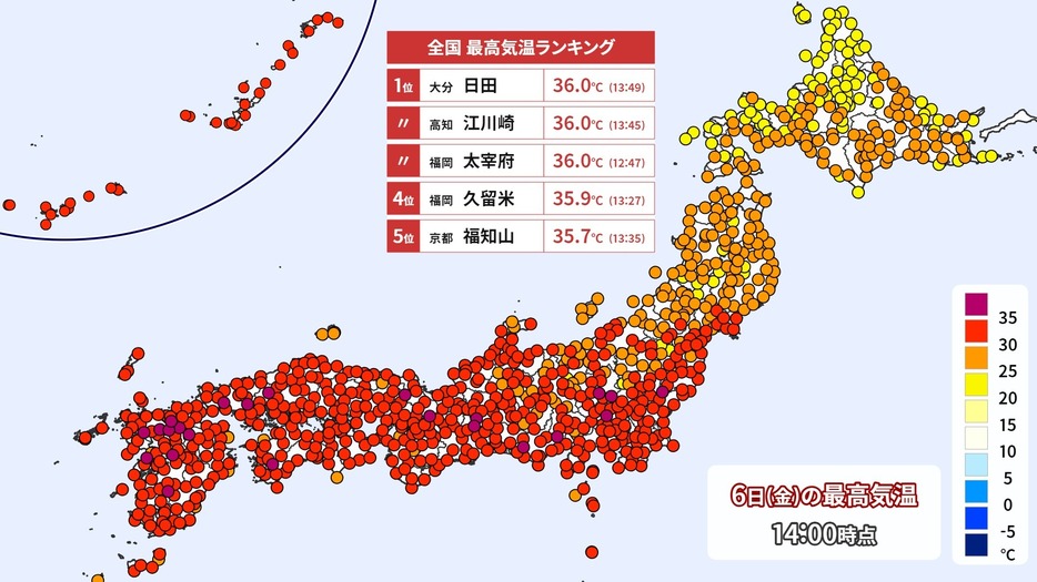 6日(金)14時までの最高気温