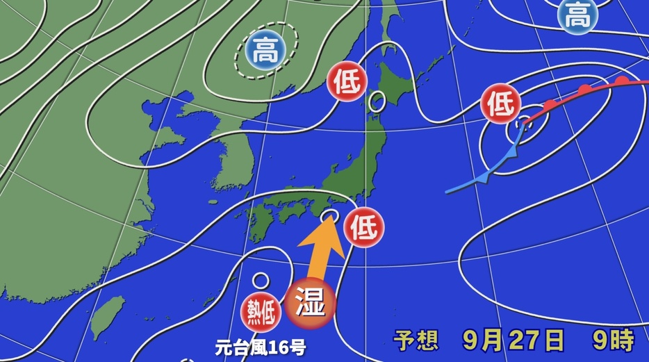 27日(金)午前9時の予想天気図