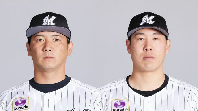 ロッテの小野郁投手と西野勇士投手