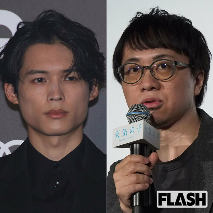 実写版で主演する松村北斗と新海誠監督