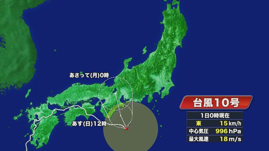 台風10号　9月1日0時の進路図