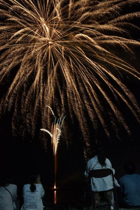 夜空を彩る花火（梶漁港で）