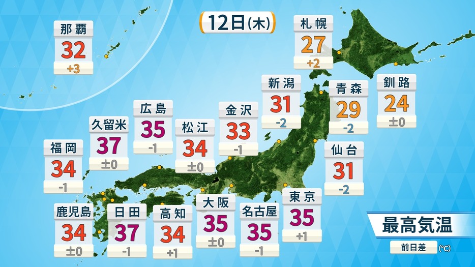 12日(木)予想最高気温