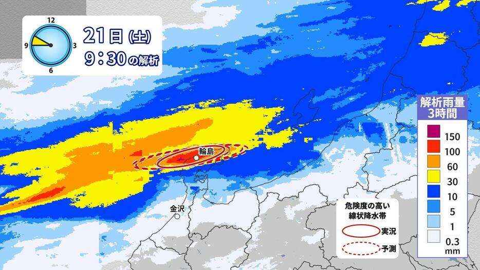 3時間雨量(21日(土)午前9時30分まで)