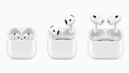 左から2種類のAirPods 4と、AirPods Pro 2（写真：アップル）