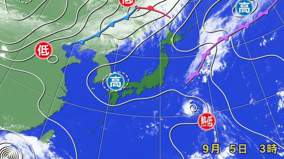 5日(木)午前3時の実況天気図