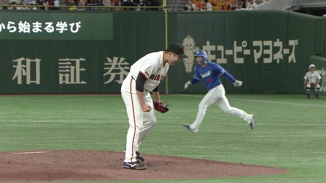 5回のピンチをしのぎほえる菅野智之投手(画像:日テレジータス)