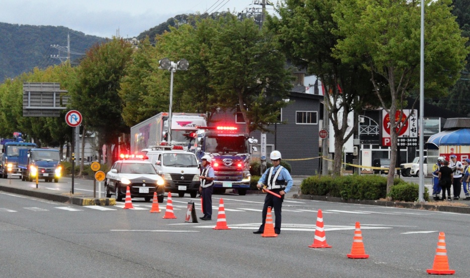 ひき逃げ死亡事件があったとみられる現場付近＝8月29日午前5時45分ごろ、福井県越前市横市町の国道8号