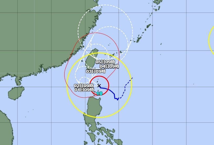 台風18号の進路予想図（気象庁HPより、30日午前9時現在）