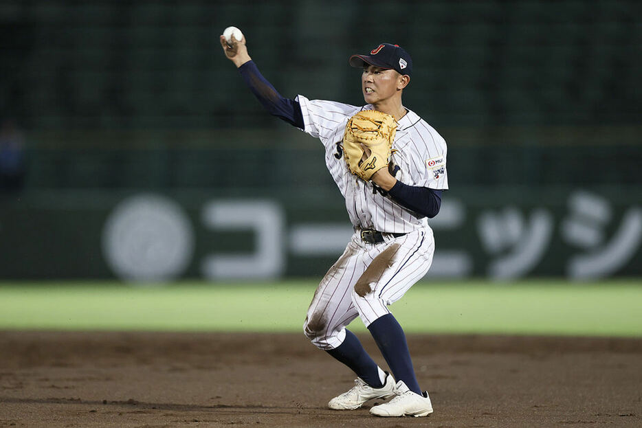 8月28日、高校日本代表としてU18野球壮行試合に出場した早稲田実業の宇野真仁朗選手