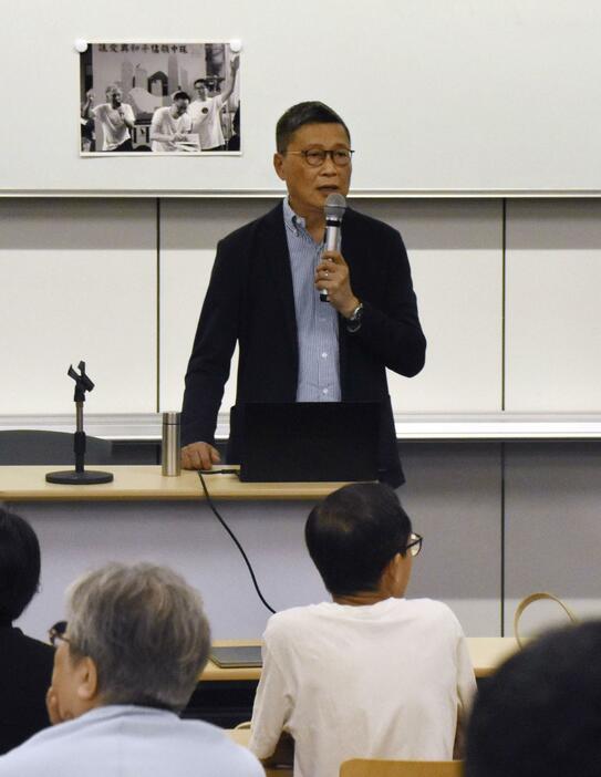 シンポジウムに登壇した陳健民氏＝26日午後、東京都目黒区