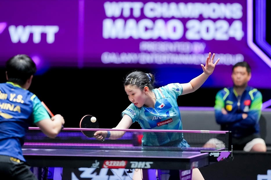 世界ランク1位孫穎莎選手との準決勝に臨む張本美和選手＝2024年9月14日（写真：マカオ政府体育局）