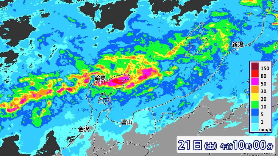 雨雲の様子(21日(土)午前10 時現在)