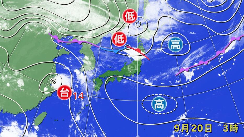 20日(金)3時の天気図