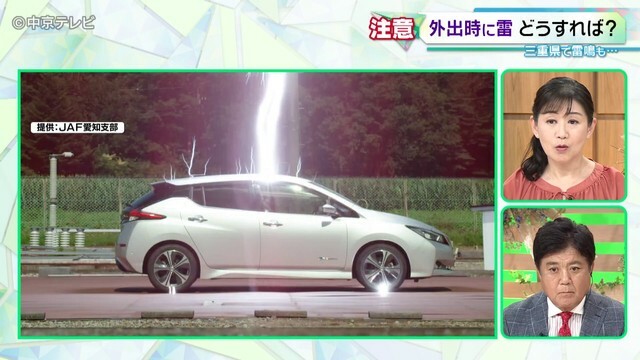 車に落ちた雷はタイヤから放電される