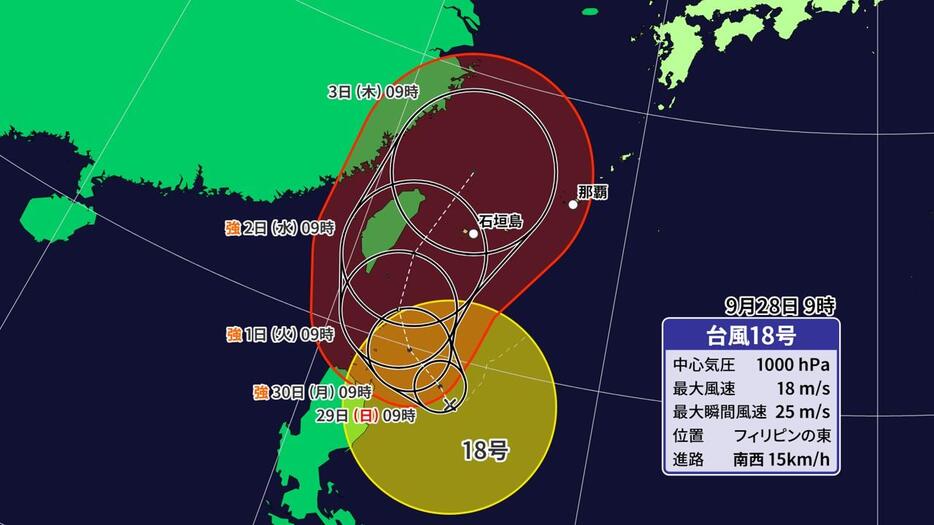 台風18号の予想進路