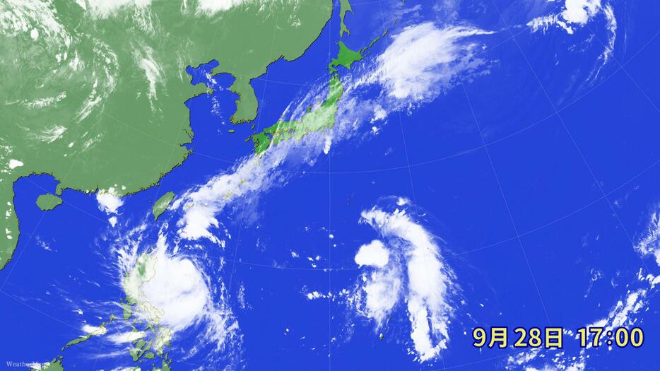 28日(土)午後5時の雲の様子