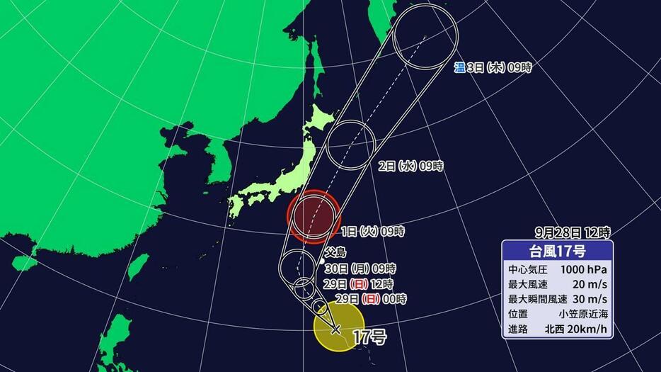 台風17号の予想進路