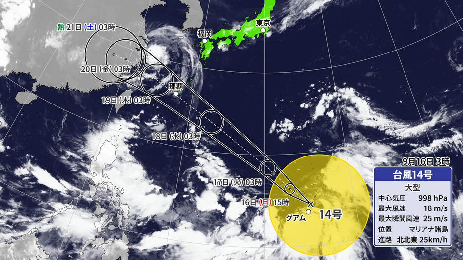 台風14号の進路予想図