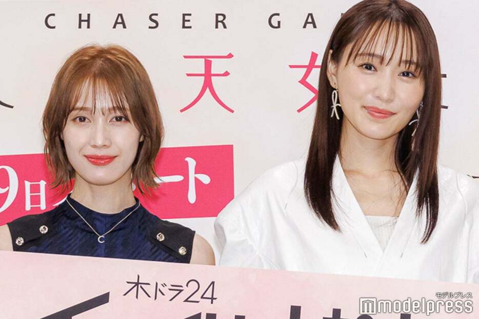 「チェイサーゲームW2 美しき天女たち」記者会見に出席した中村ゆりか、菅井友香