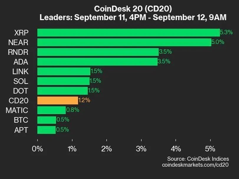 XRP、NEARが上昇をリード：CoinDesk 20 パフォーマンスアップデート