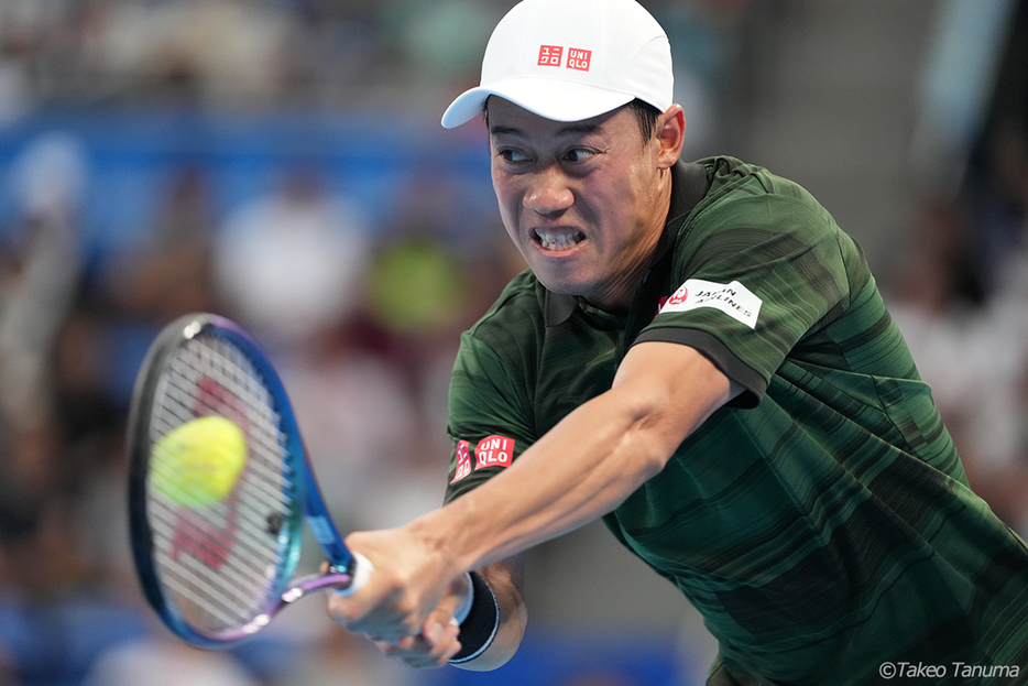 ジョーダン・トンプソンを破り8強入りを果たした錦織圭（写真：田沼武男 Photo by Takeo Tanuma）