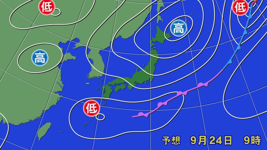 24日(火)午前9時予想天気図