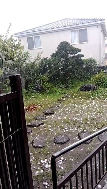 雷の中、降り注ぐ豪雨とひょう（猫が好きさん提供）