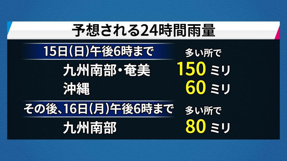 予想される24時間雨量