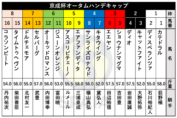 2024年京成杯オータムハンデキャップの出馬表