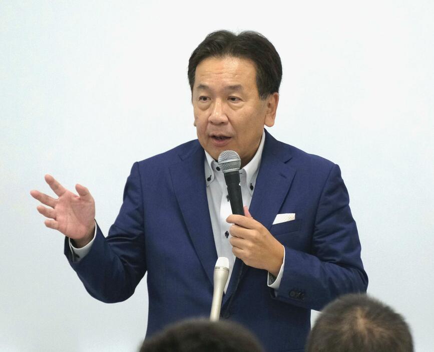 さいたま市で講演する立憲民主党の枝野前代表＝1日午後