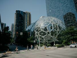 <p>Amazon's Spheres at the company headquarters in Seattle, Washington, US, on Thursday, July 18, 2024.</p>