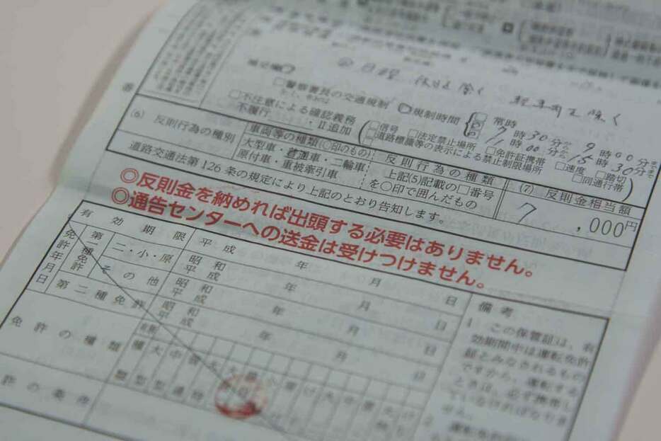 交通違反をすると切符を切られ、反則金もしくは罰金を科せられる。