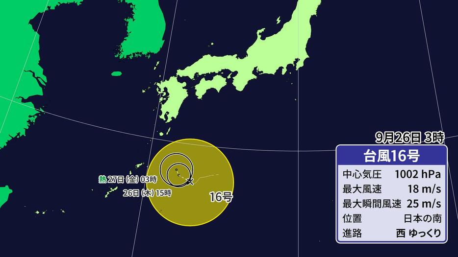 台風16号の予想進路