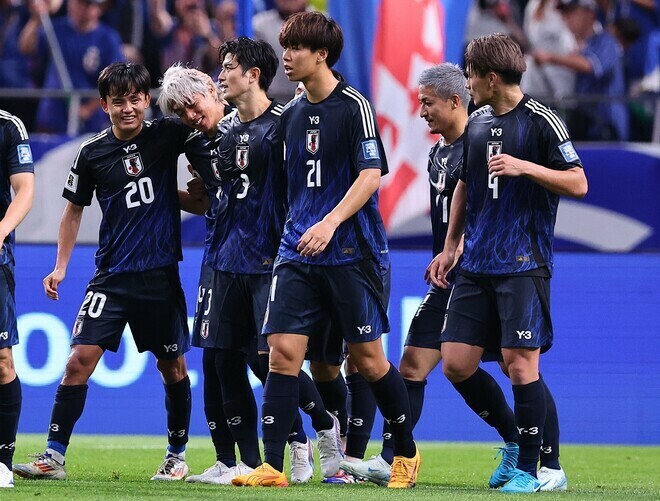 ７発圧勝を飾った森保ジャパン。写真：梅月智史（サッカーダイジェスト写真部）