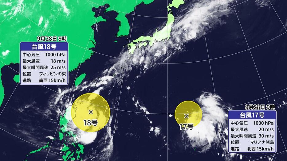 台風17号と18号の位置