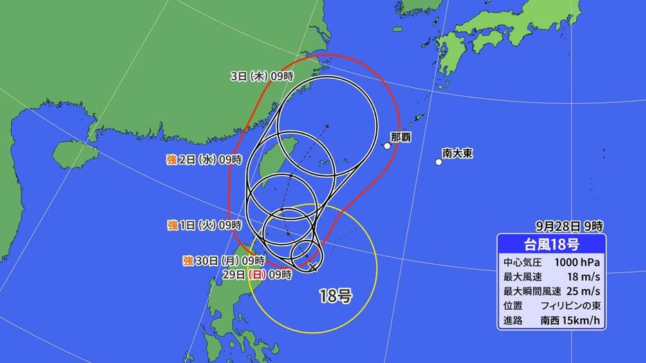 台風18号の予想進路