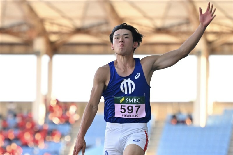 男子走幅跳を制した田中隆太郎（順大）