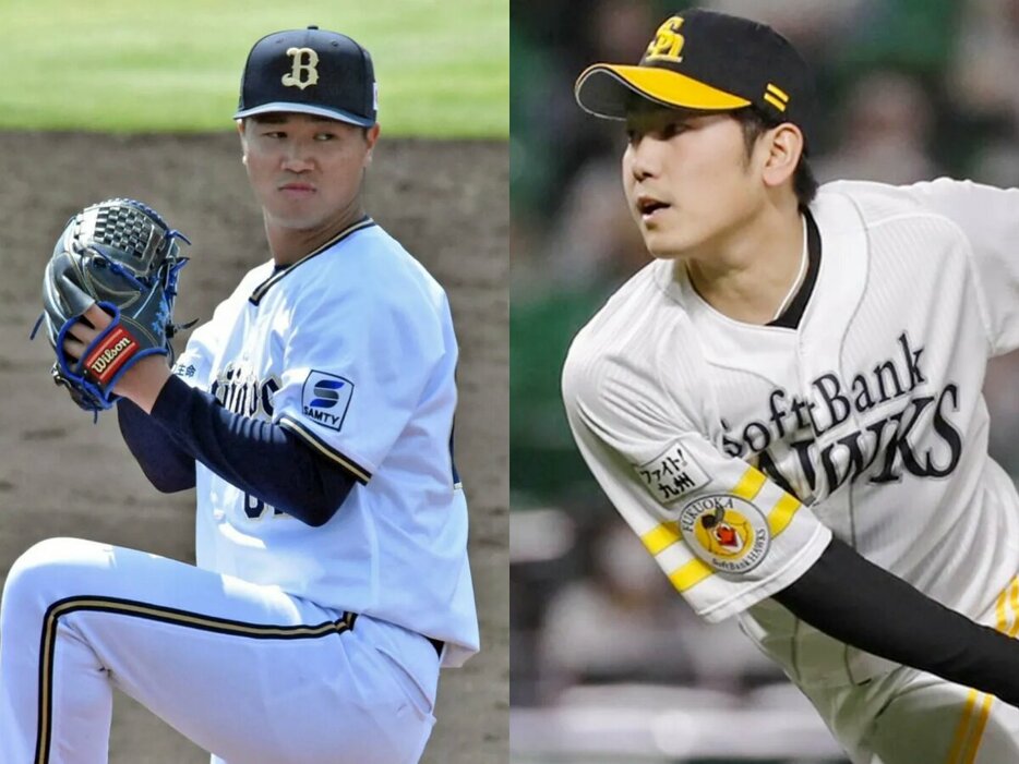 オリックス・才木海翔［写真＝北野正樹］、ソフトバンク・石川柊太(C)Kyodo News