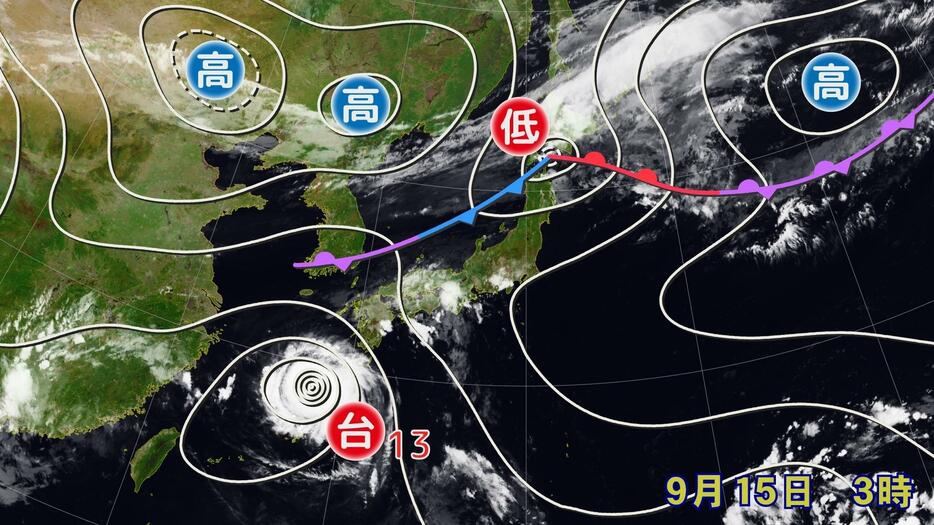 15日（日）午前3時の天気図