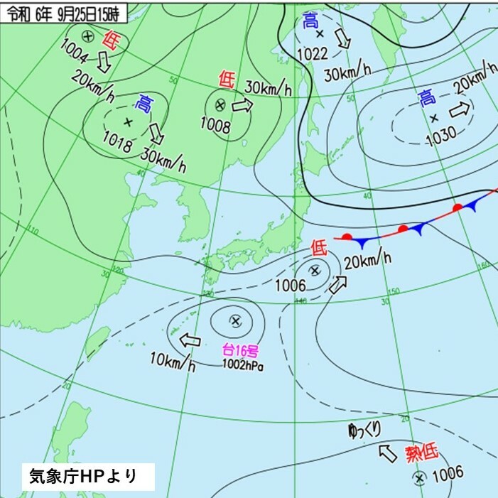 25日午後3時の天気図（気象庁HPより）