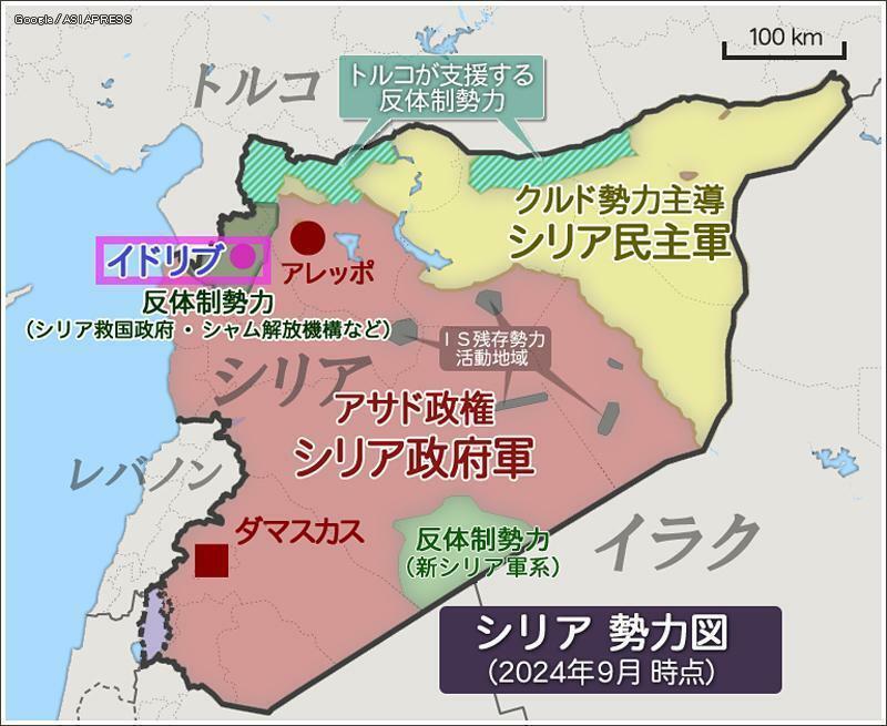 13年に及ぶシリア内戦。2011年からの10年間で30万人の民間人が死亡。660万人が周辺国へ逃れ、国内避難民は670万人におよぶ。（2022年UNHCR統計） 地図作成：アジアプレス