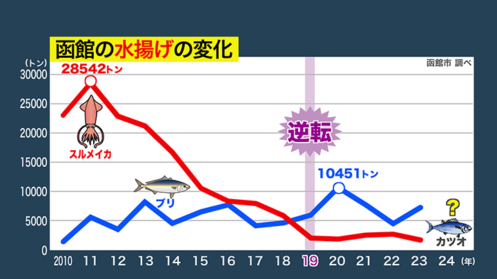 函館の水揚げ量の変化