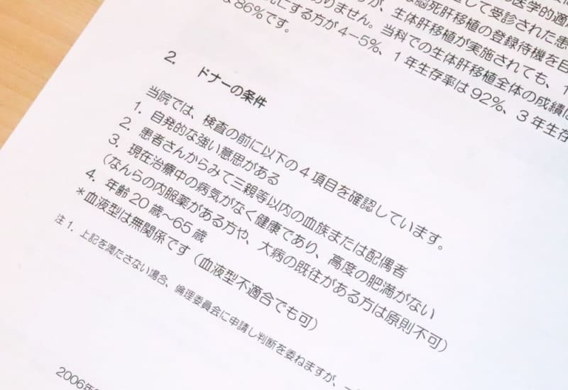 生体肝移植ドナーの条件が書かれた文書