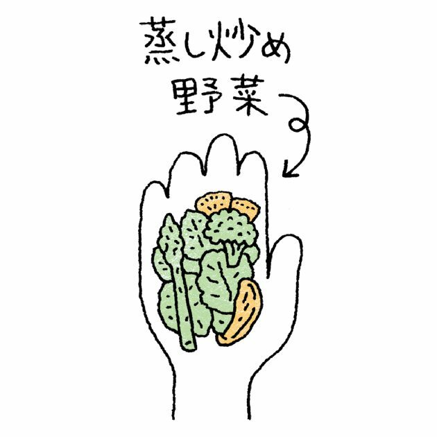 加熱すると量が減るので、野菜を蒸したり炒めた場合には片手いっぱいくらいが目安。