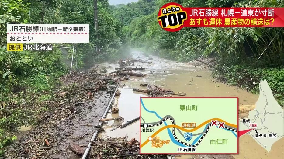 土砂で運行不能になった線路