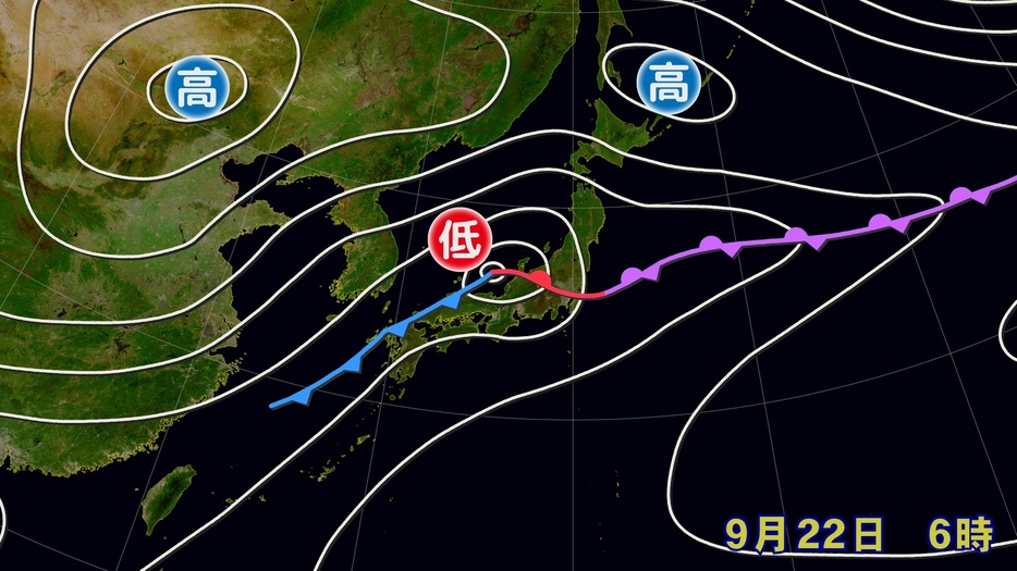 22日(日)午前6時の実況天気図