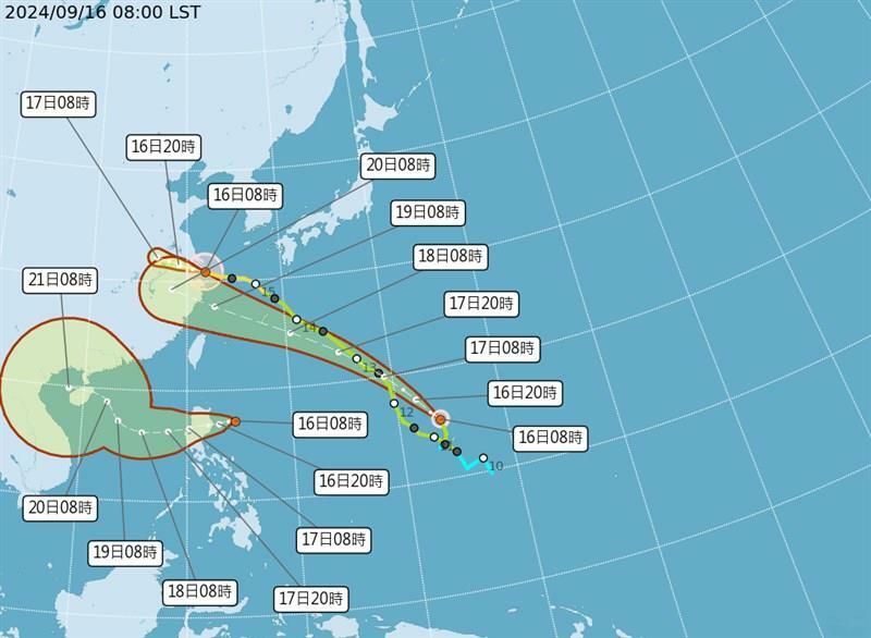 台風14号の進路予想図（16日午前8時現在、中央気象署より）